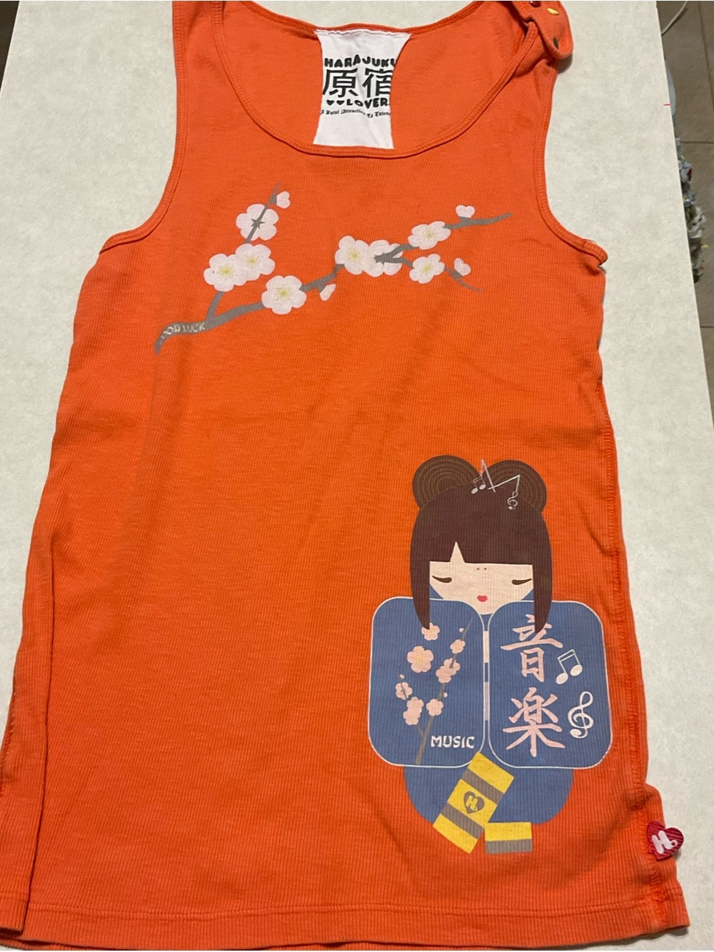 Vintage Harajuku Lovers “This Love Is Serious” Orange Tank Top, size XL, EUC